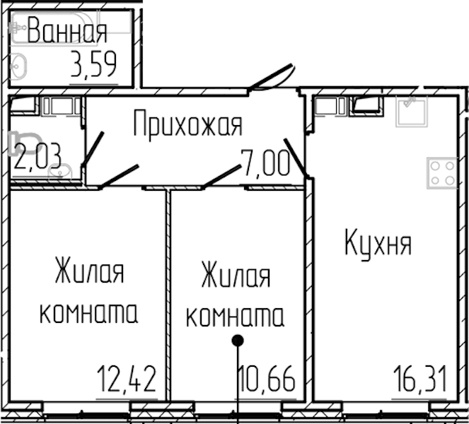 2-комнатная квартира 52 м², 2/8 эт., ЖК «SERTOLOVO PARK»